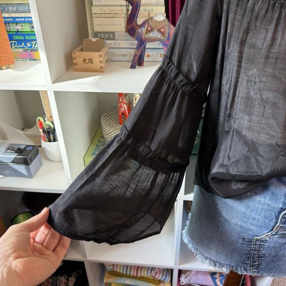 Rue 21 Vintage Y2K Whimsygoth Goth Sheer Off The Shoulder Blouse Wms Sz L - Picture 4 of 11